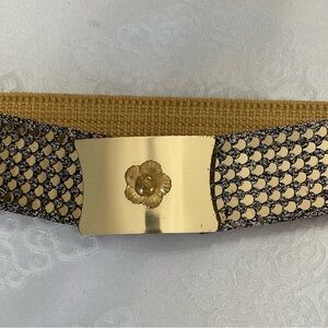 Vintage 1980’s Elastic Gold tone Metal fish scale women Belt . 27” flat
